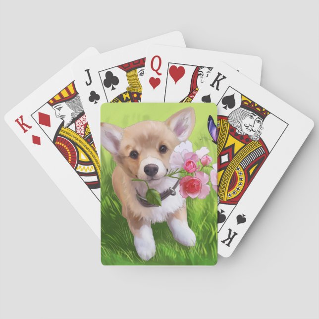 Jeu De Cartes Petit chiot mignon avec des fleurs dans la bouche (dos)