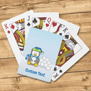 Jeu De Cartes Petit pingouin assis avec des boules de neige joue