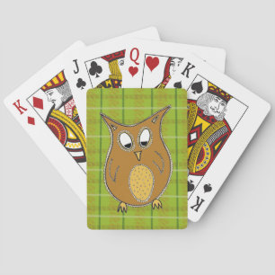 Jeu De Cartes Petite Chouette Brown sur Green Tartan Jouer des c