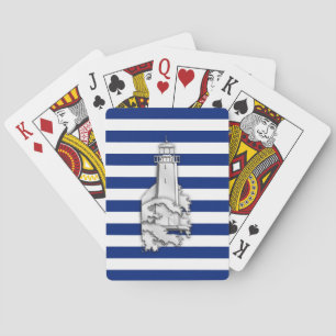 Jeu De Cartes Phare de style Chrome sur rayures nautiques bleues