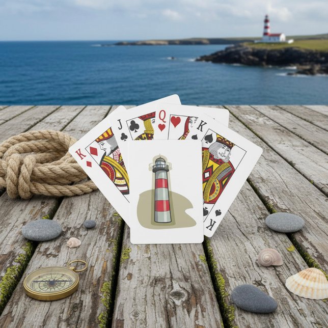 Jeu De Cartes Phare rouge et blanc Thème nautique côtier (Créateur téléchargé)
