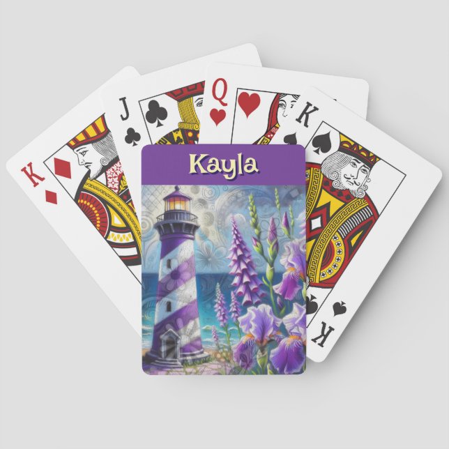 Jeu De Cartes Phare violet avec Foxglove & Iris Personnalisé (dos)