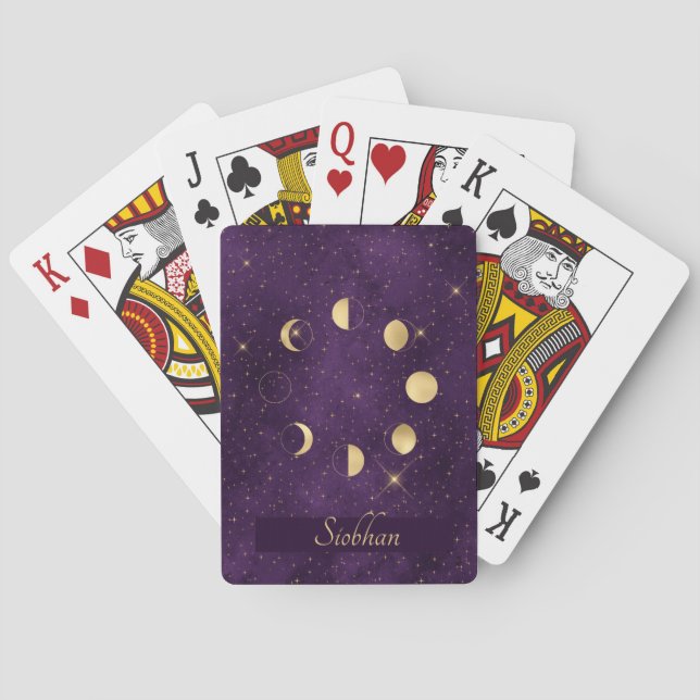 Jeu De Cartes Phases de la lune d'or Étoiles violettes Personnal (dos)