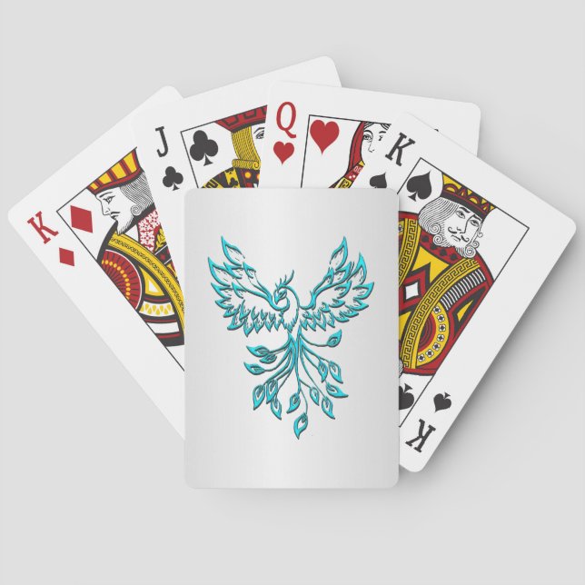 Jeu De Cartes Phoenix bleu sarcelle s'élève sur argent (dos)