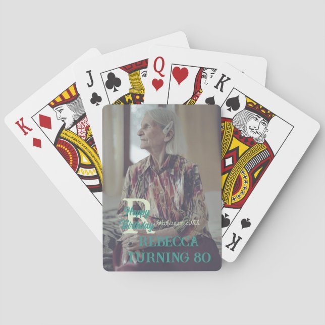 Jeu De Cartes Photo 80e anniversaire ajouter nom date moderne ve (dos)