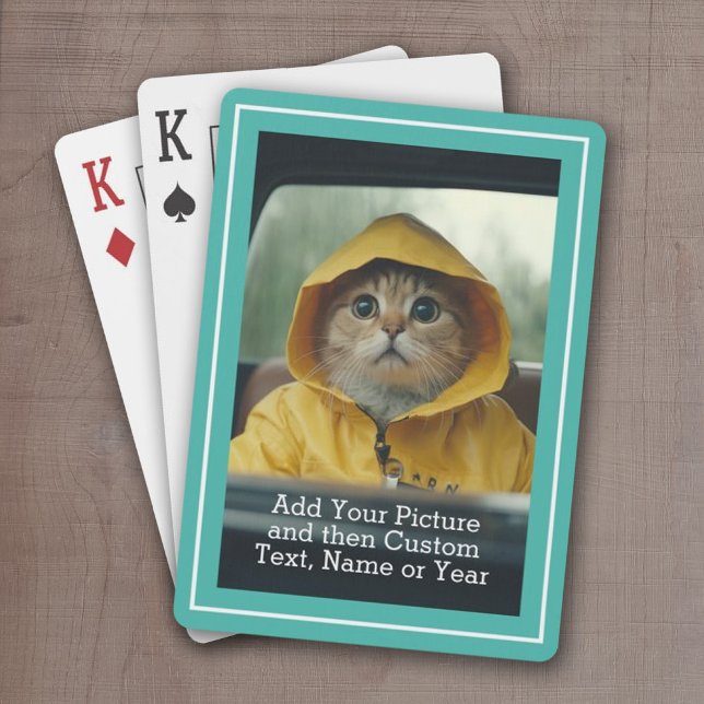 Jeu De Cartes Photo classique et texte avec bordure Turquoise (Add a Photo and Text to This Classic Set of Custom Playing Cards)