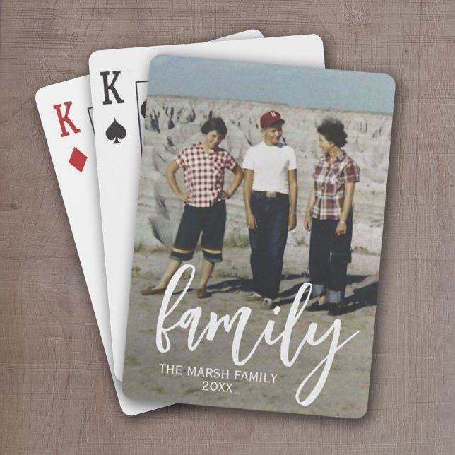 Jeu De Cartes Photo complète - Texte de la famille de scripts ve (Personalized Playing Cards - Add One Big Photo - Family in a trendy script with your custom text)