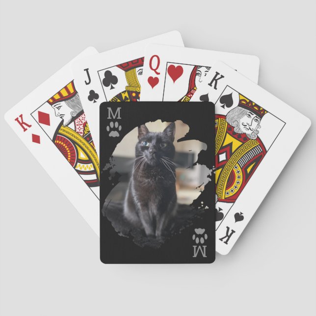 Jeu De Cartes Photo de chat Empreinte de patte Black Playing Car (dos)