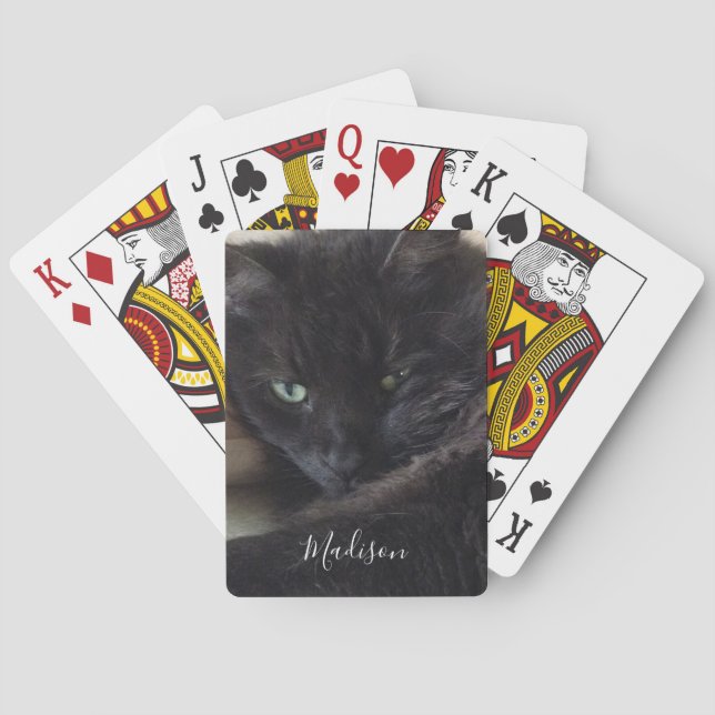 Jeu De Cartes Photo de chat noir Nom personnalisé (dos)