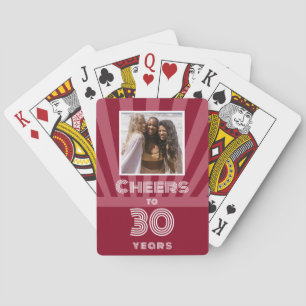 Jeu De Cartes Photo personnalisée Cheers à 30 ans, rouge et rose