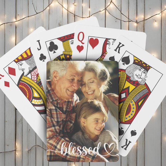 Jeu De Cartes Photo personnalisée du script bienheureux (Blessed Script Custom Photo Playing Cards)