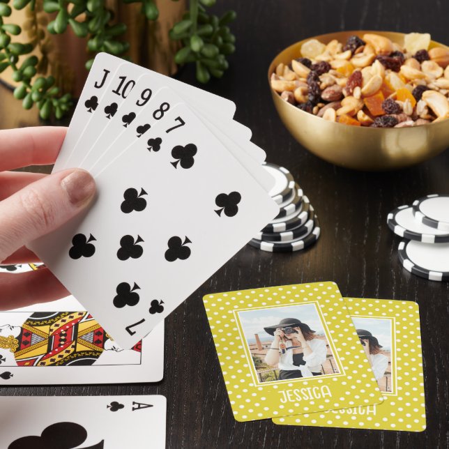 Jeu De Cartes Photo personnalisée et nom de la Polka jaune vif (In Situ)