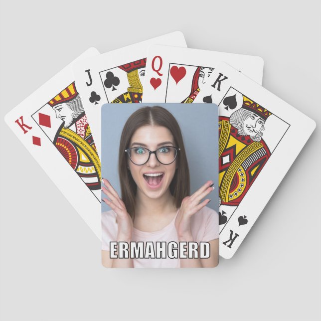 Jeu De Cartes Photo personnalisée Funny Ermahgerd Style de mème (dos)