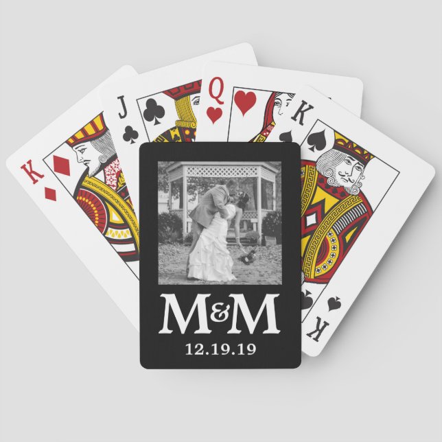 Jeu De Cartes Photo personnalisée Monogramme B&W Mariage moderne (dos)