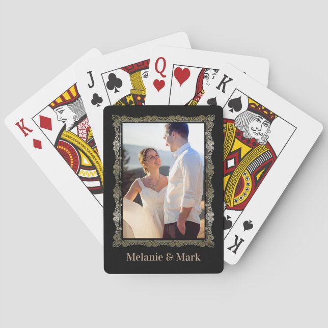Jeu De Cartes Photo personnalisée Monogramme Mariage élégant (dos)