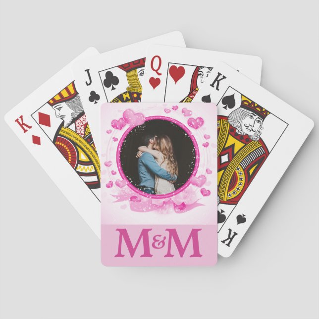 Jeu De Cartes Photographie personnalisée Coeurs Monogramme Maria (dos)