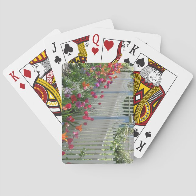 Jeu De Cartes Picket blanc clôture avec tulipes jouant aux carte (dos)
