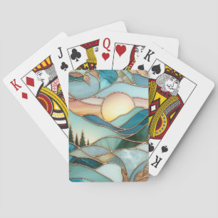 Jeu De Cartes Pics de montagnes dorées Forêt Art de verre teinté