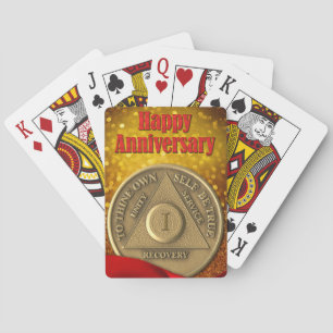 Jeu De Cartes Pièce de 1 an de sobriété pailletée Joyeux anniver