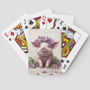 Jeu De Cartes Piglet dans une couronne de fleurs violettes