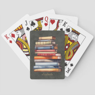 Jeu De Cartes Pile de livres vintage à l'aquarelle personnalisée