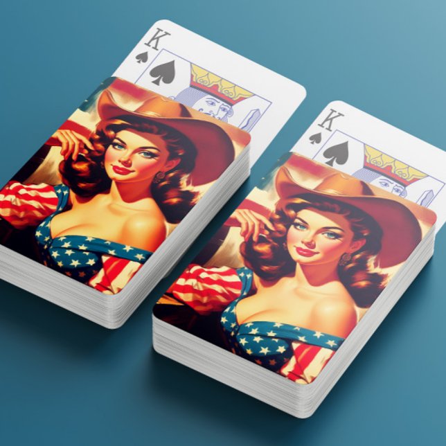Jeu De Cartes Pin-Up Cowgirl Américaine Rétro (Créateur téléchargé)