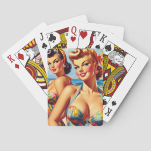 Jeu De Cartes Pinceaux d'été vintages en bikini