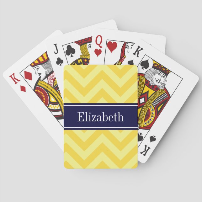 Jeu De Cartes Pineapple Lt Yellow LG Chevron Navy Nom monogram (dos)