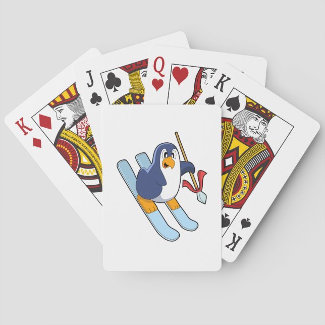 Jeu De Cartes Pingouin comme skieur avec ski (dos)