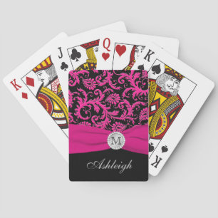Jeu De Cartes Pink Black White Striped Damask Playing Cards