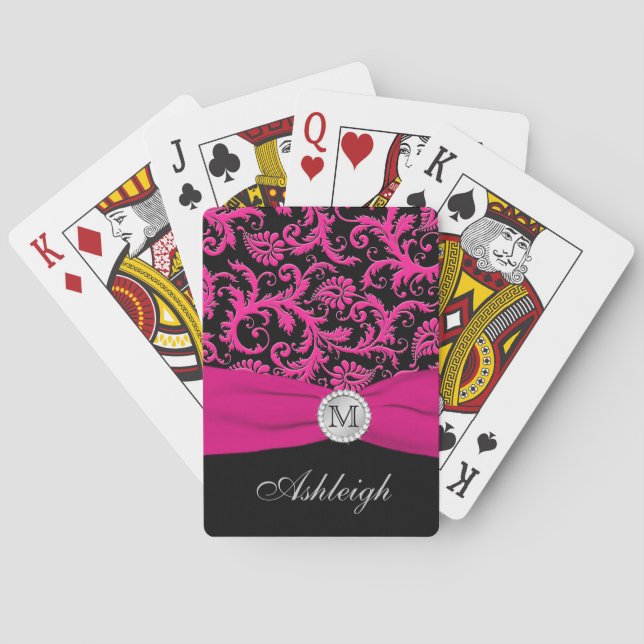 Jeu De Cartes Pink Black White Striped Damask Playing Cards (dos)