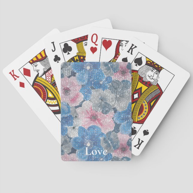 Jeu De Cartes Pink Blue Flowers Sparkle (dos)