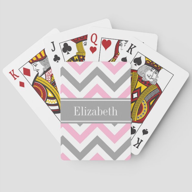 Jeu De Cartes Pink Dk Gray White LG Chevron Gray Name Monogram (dos)