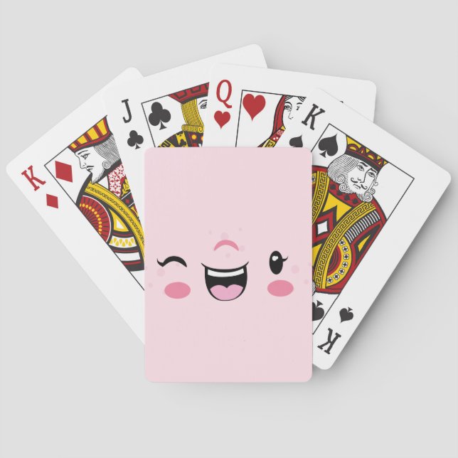 Jeu De Cartes Pink Winking Kawaii Visage Jouer Cartes (dos)