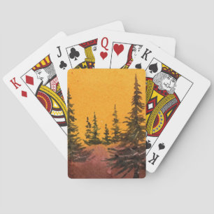 Jeu De Cartes Pins sur une colline avec un lever de soleil orang