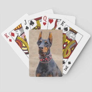 Jeu De Cartes Pinscher noir et tan Doberman en collier à bijoux