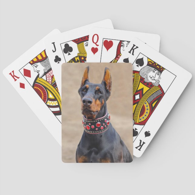 Jeu De Cartes Pinscher noir et tan Doberman en collier à bijoux (dos)