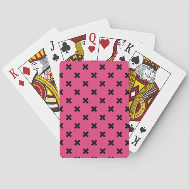Jeu De Cartes Piqûres de croix noire sur fuchsia (dos)