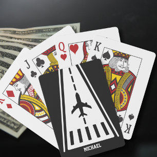Jeu De Cartes Piste d'atterrissage d'avion d'anniversaire noir e