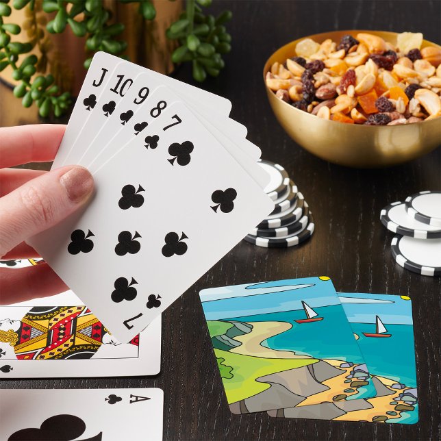 Jeu De Cartes Plage de falaise côtière voilier (Créateur téléchargé)