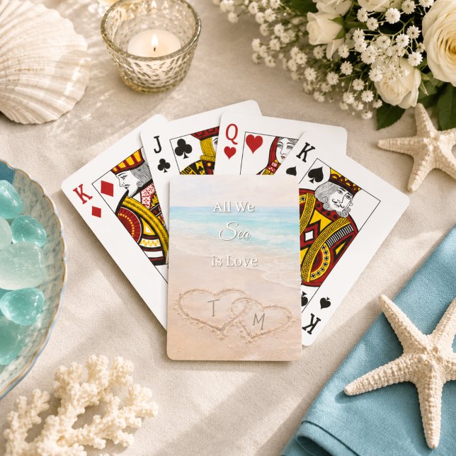 Jeu De Cartes Plage de mariage coeurs sable monogrammé  (Créateur téléchargé)