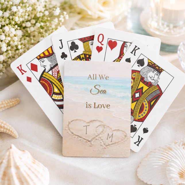Jeu De Cartes Plage de mariage coeurs sable monogrammé  (Créateur téléchargé)
