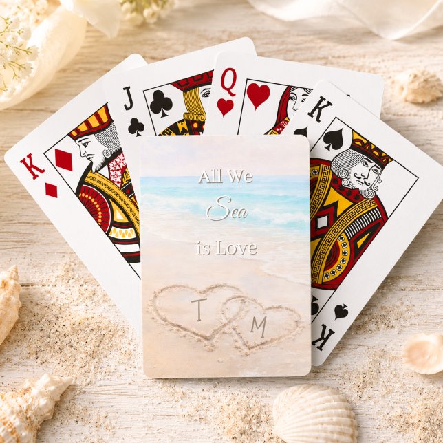 Jeu De Cartes Plage de mariage coeurs sable monogrammé  (Créateur téléchargé)
