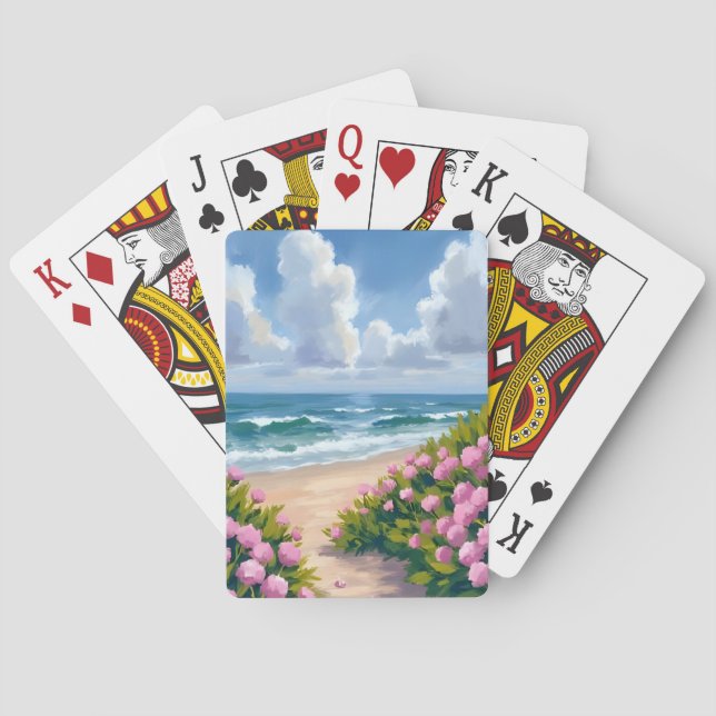 Jeu De Cartes Plage en fleurs | Hydrangea rose Côte océane Côtiè (dos)