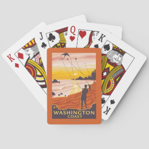 Jeu De Cartes Plage et cerfs-volants - côte de Washington