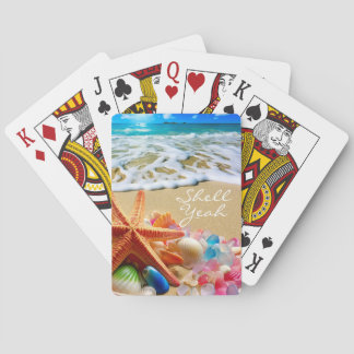 Jeu De Cartes Plage Jouer des cartes avec Coquillages et verre d