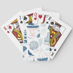 Jeu De Cartes Plage nautique été bleu rose côtier (1)