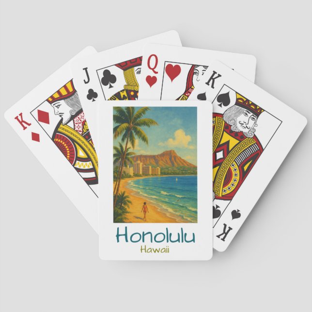 Jeu De Cartes Plage Rétro Honolulu Hawaii Waikiki (dos)