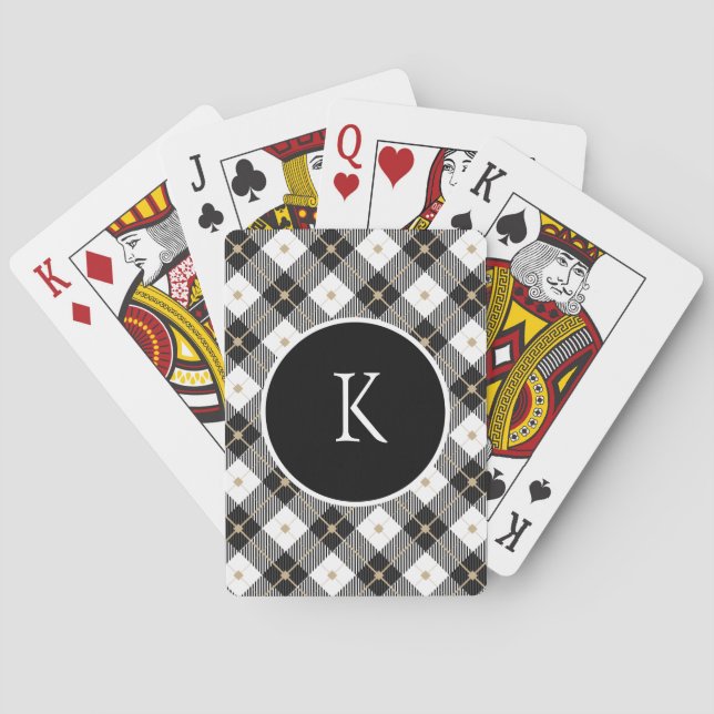 Jeu De Cartes Plaid Noir Blanc Or Monogrammé (dos)