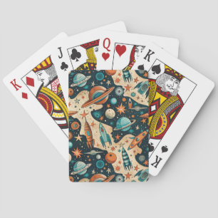 Jeu De Cartes Planète de fusée spatiale rétro Pépinière orange s